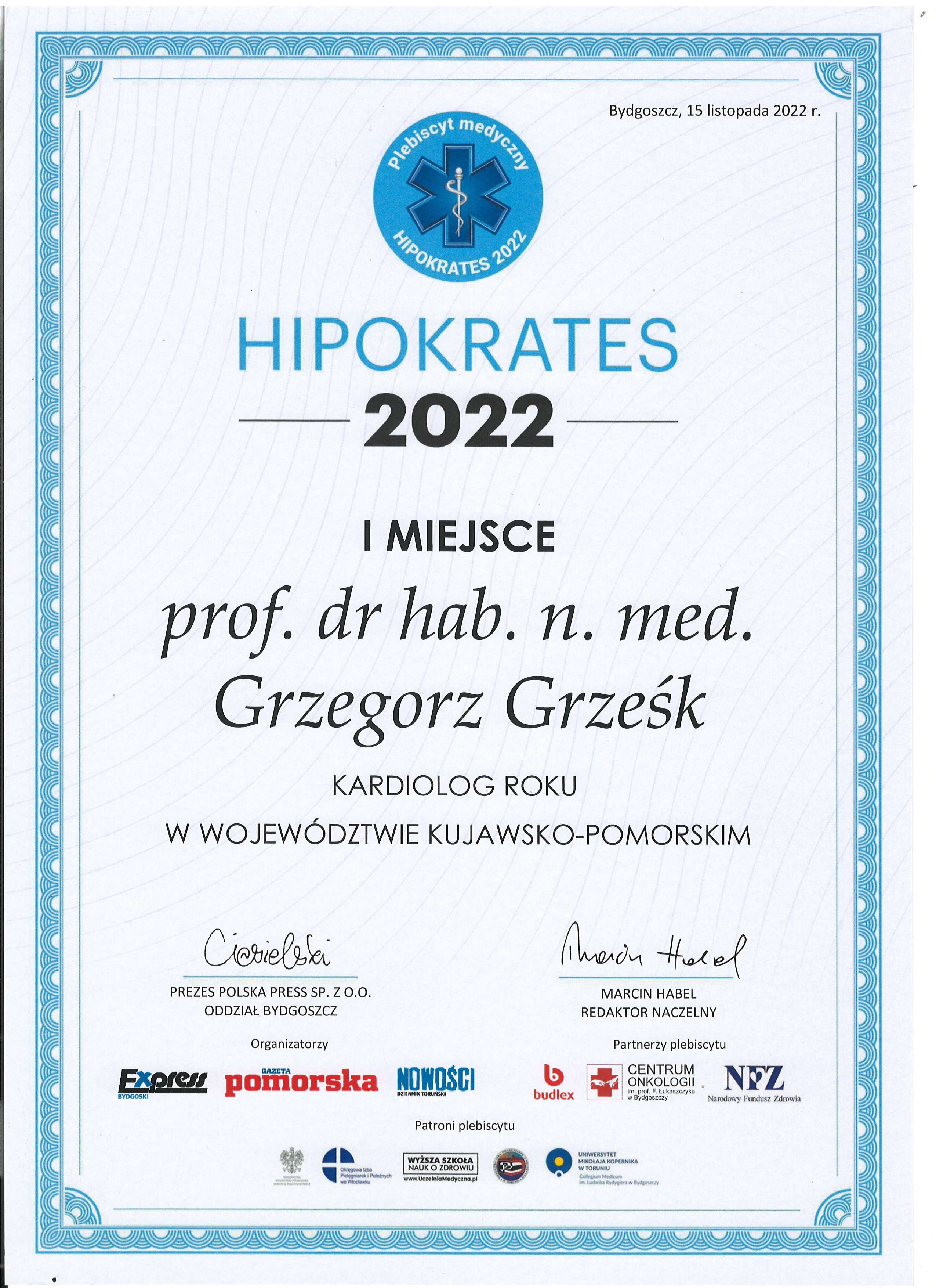 Hipokrates 2022 — pierwsze miejsce w województwie kujawsko-pomorskim